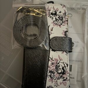 Purple/Black/White Floral and Grey shimmer Phone Wallet Case, fits Moto G31